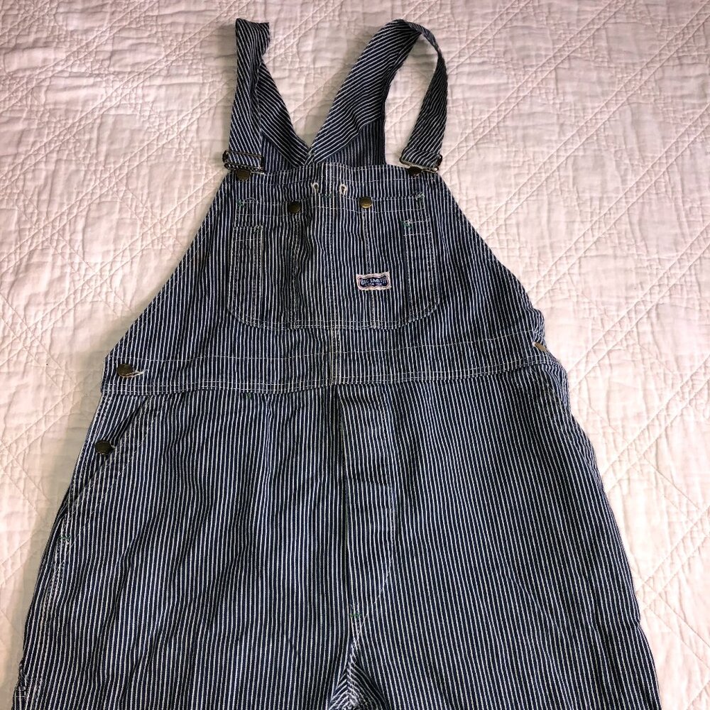 Big Smith Bib Overalls Mens Carpenter Blue/White Striped, Size 40 x 30